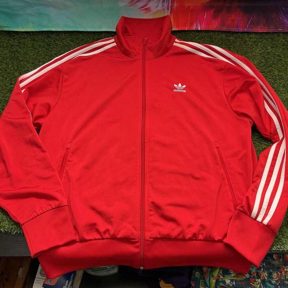 Adidas Originals Firebird Track Jacket Mens Large Red White 3 Stripe Trefoil